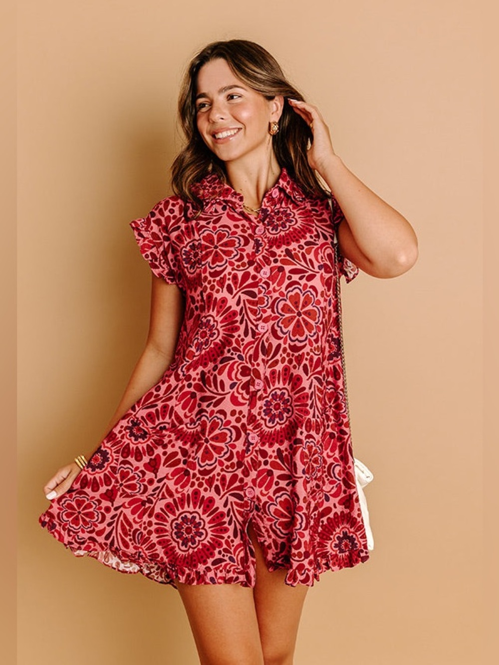 TALULAH Pink and Red Floral Mini Dress